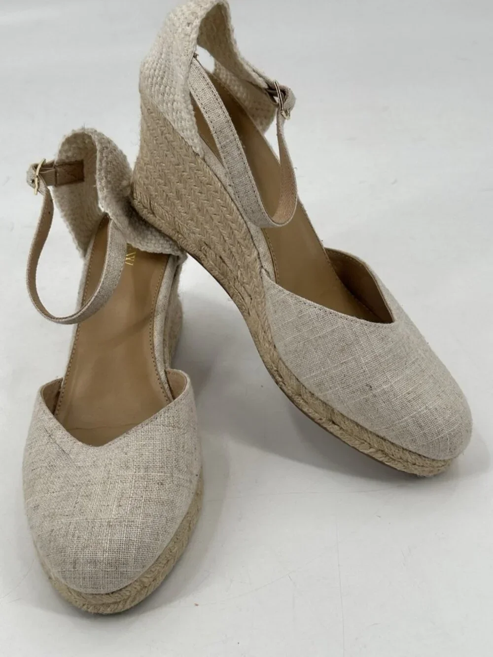 J. CREW Women's Espadrilles Wedge Shoes Factory Tan Canvas Ankle Strap 10M